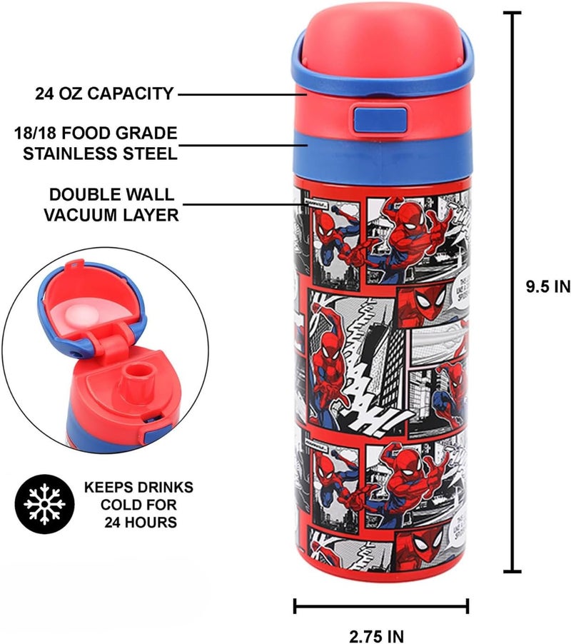Bio World Spider-Man Comic Panels 24 Oz Stainless Steel Water Bottle - Image 1